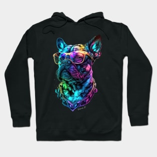 Colorful English Bulldog whit Glasses Neon Colors 90s Hoodie